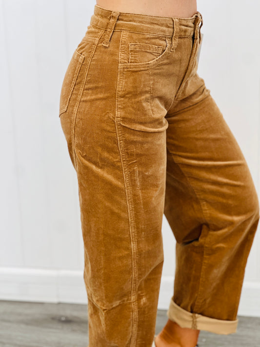 Khaki Corduroy High Rise Barrel Jeans (Reg.)