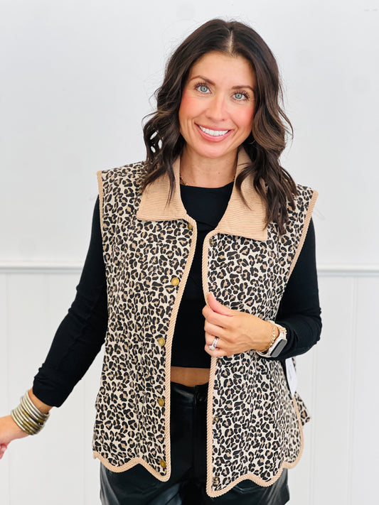 Taupe Cheetah Print Button Up Vest Top (Reg.)