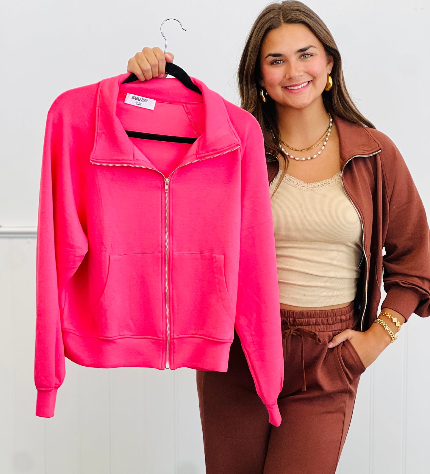 Taffy Pink Scuba Modal Zip Up Jacket (Reg.)