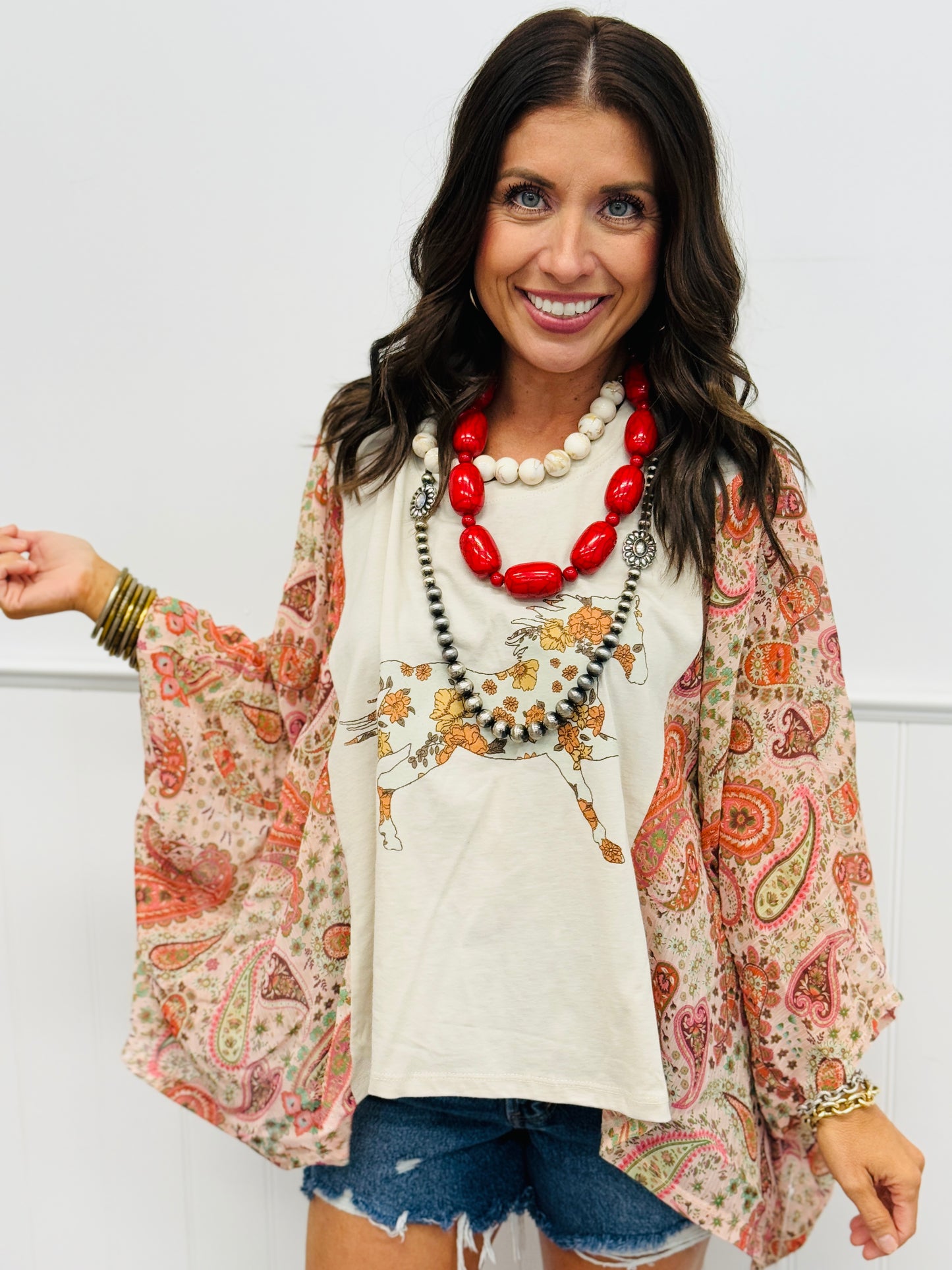 Western Floral Horse Kaftan Top (Reg.) - 2 Colors