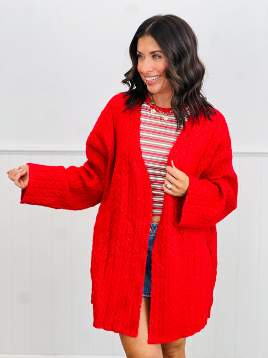 POL Red Textured Wrap Sweater Cardigan (Reg.)