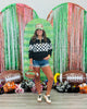 Black End Zone Checkered Pullover Top (Reg. and Plus)