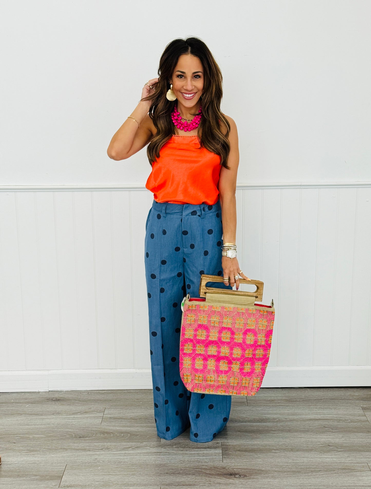 Denim Blue Polka Dot Wide Leg Pants (Reg.)