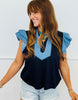 Denim Contrast Flare Sleeve Top (Reg.)-2 Colors