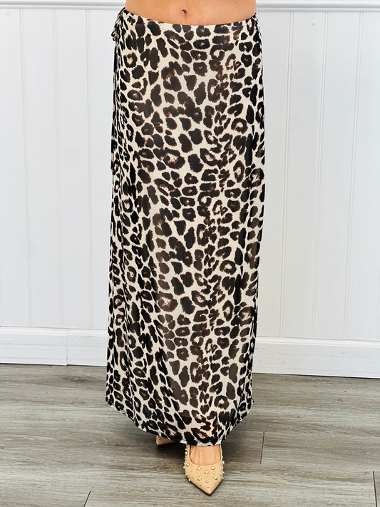 Leopard Side Tie Flare Hem Maxi Skirt (Reg.)