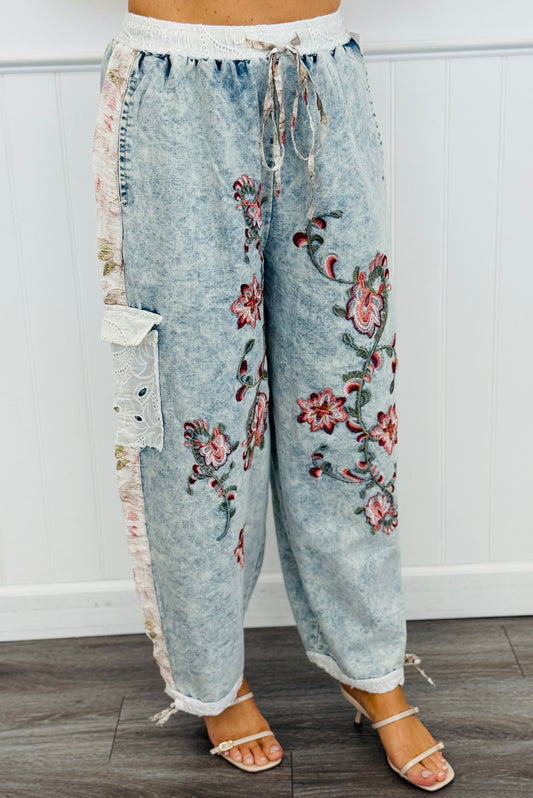 POL Denim Embroidered Floral Joggers (Reg.)