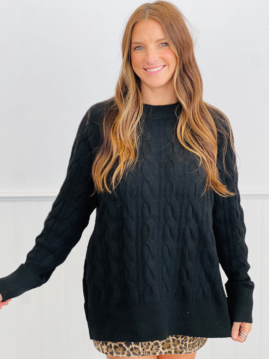Black Cable Knit Sweater Top (Reg.)