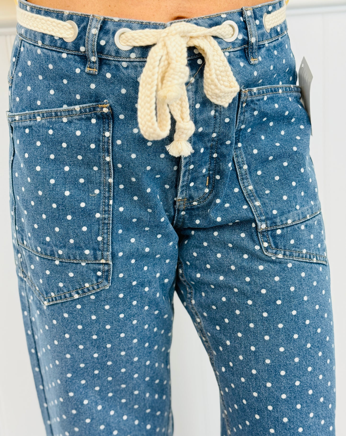 Polka Dot Denim Barrel Pants (Reg.)