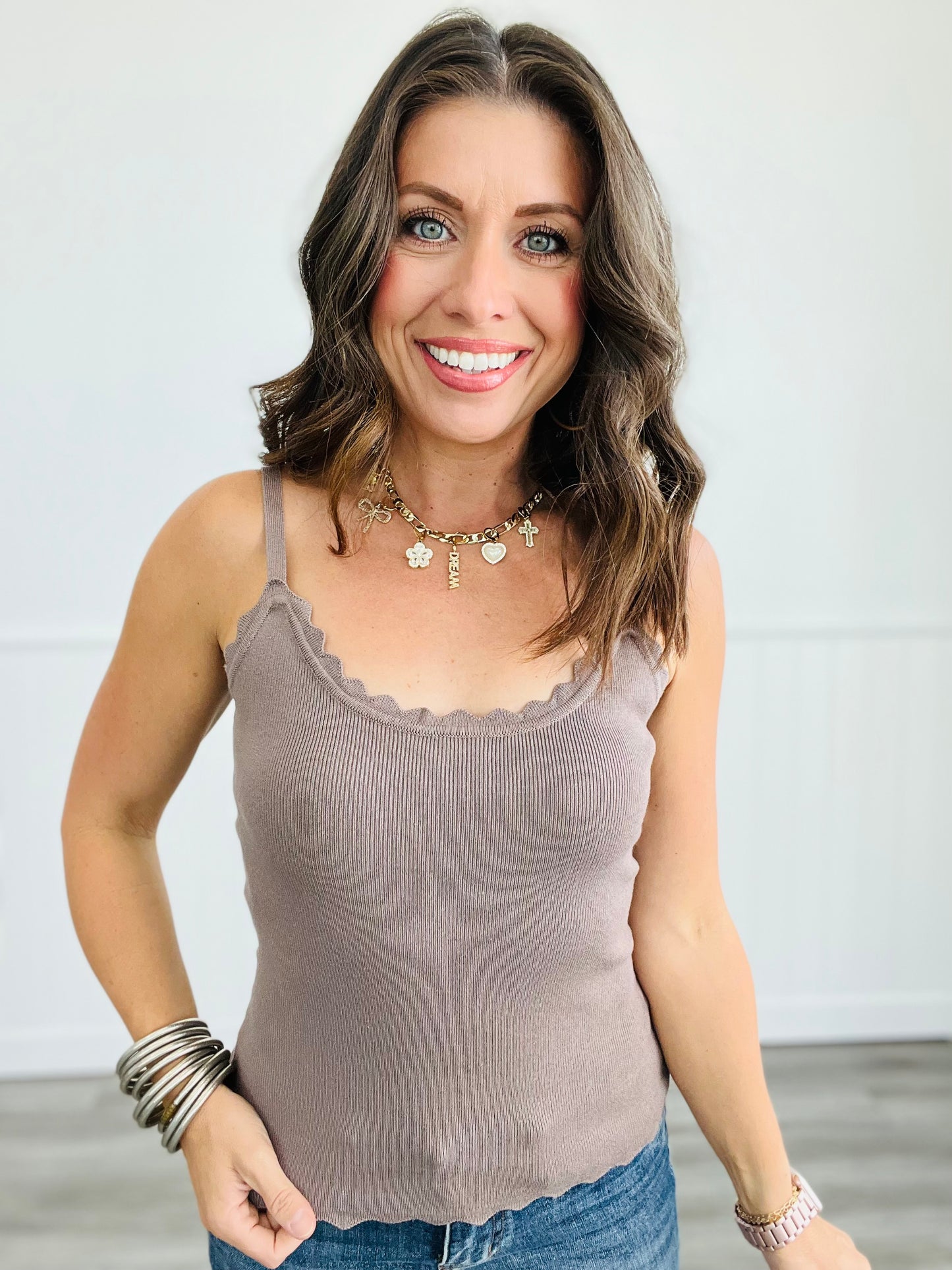Scalloped Cami Top (Reg)-3 Colors