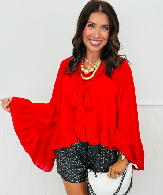 Red Ruffled Chiffon High Low Blouse (Reg & Plus)