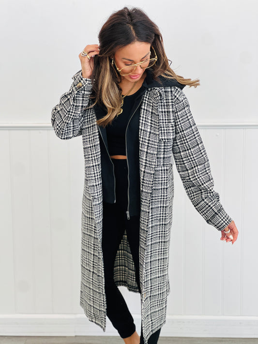 Twofer Plaid Hoodie Longline Jacket (Reg.)