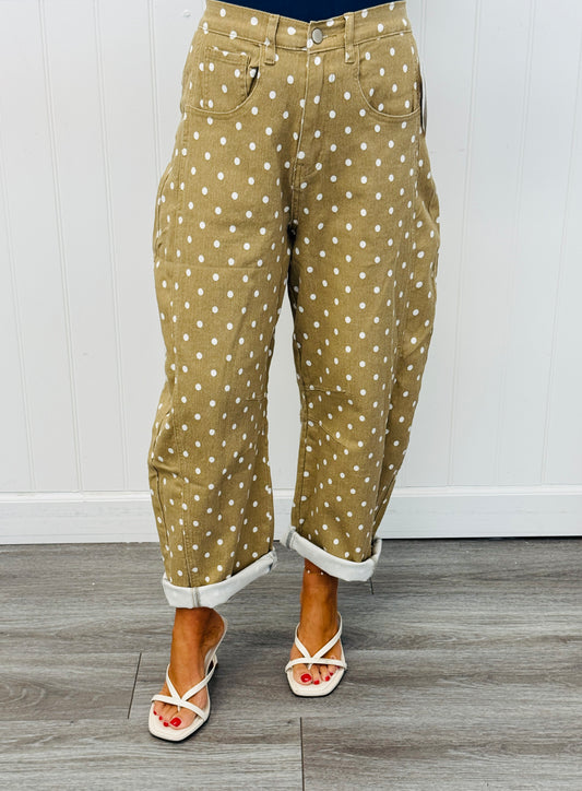 Taupe Polka Dot Barrel Pants (Reg. and Plus)