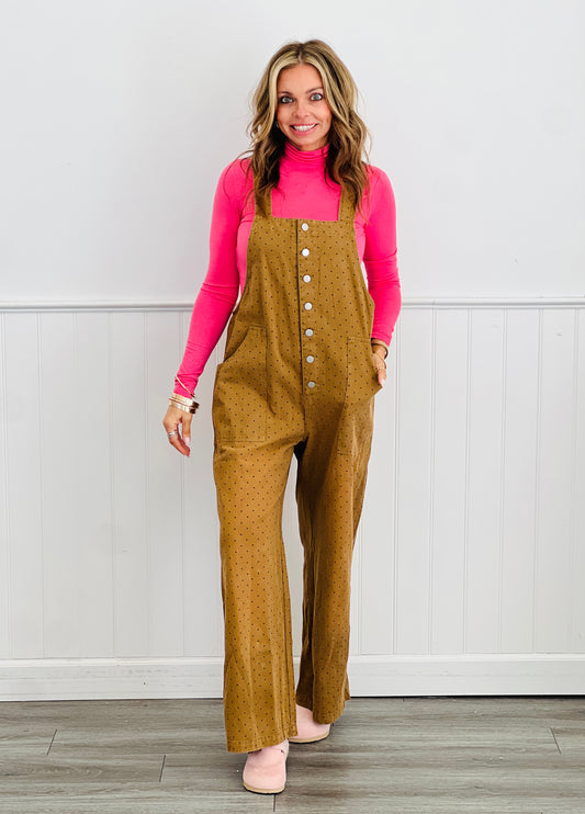 Brown Polka Dot Denim Overall (Reg. and Plus)