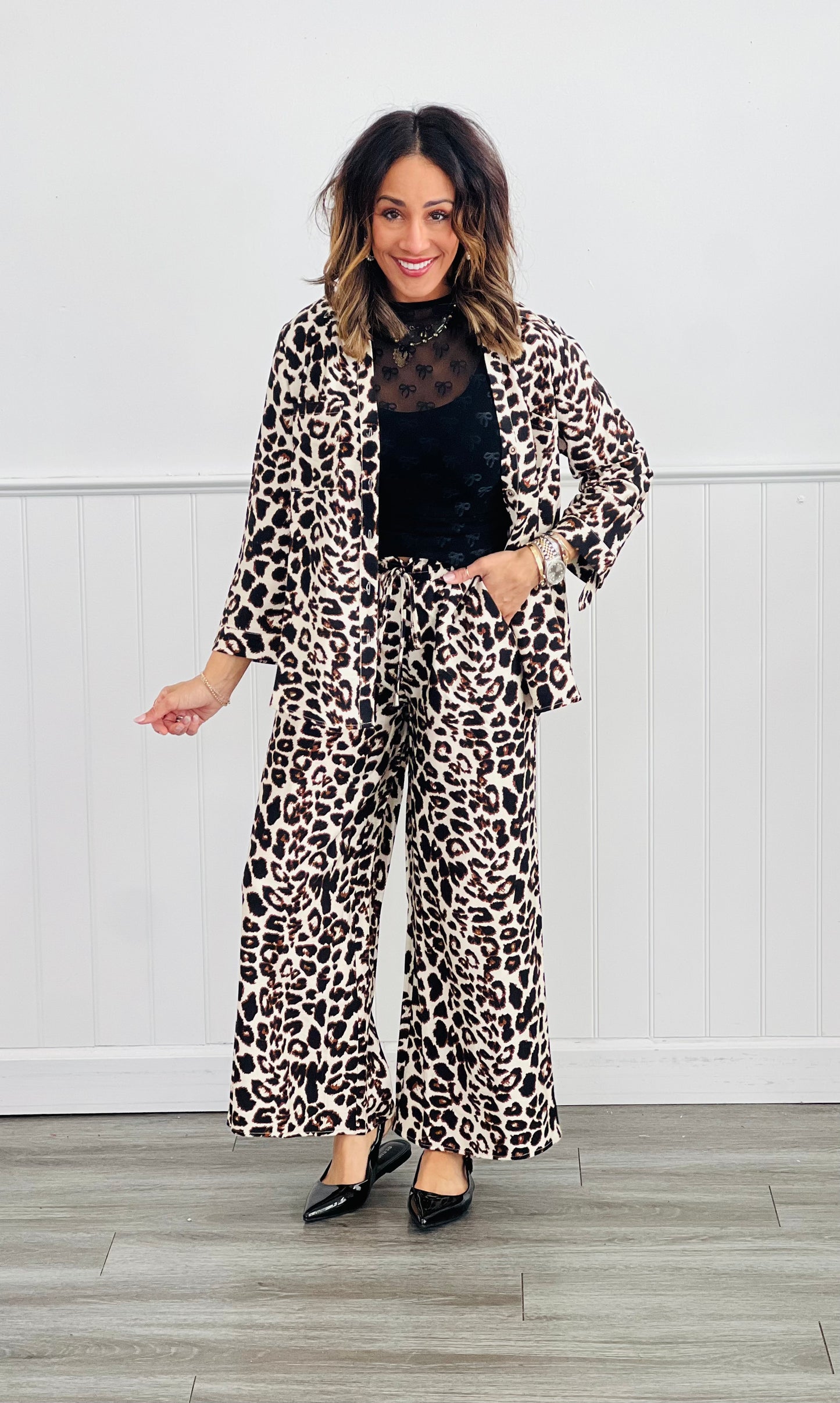 Tan/Black Leopard Collared Shirt (Reg & Plus)