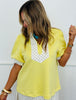 Tiny Dot Contrast Puff Sleeve Top (Reg.) - 2 Colors
