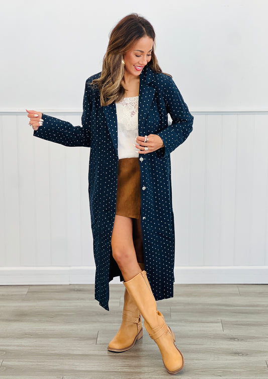 Navy Polka Dot Duster Jacket (Reg & Plus)