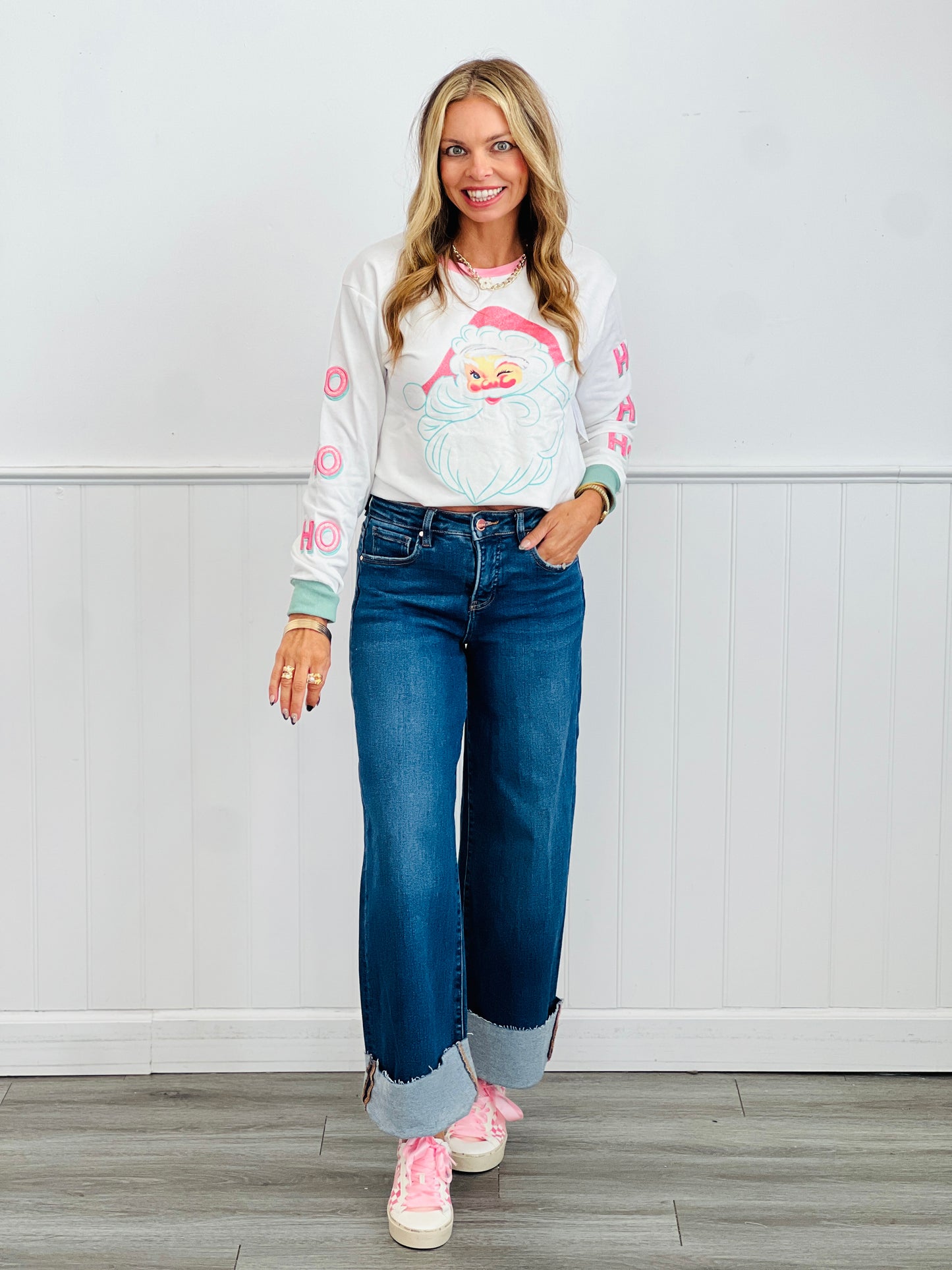 White Glitter Santa Sweatshirt (Reg. and Plus)