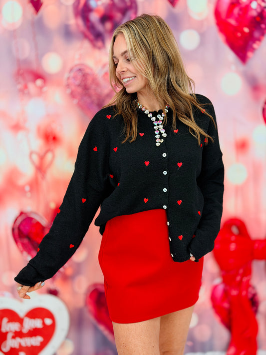 Black/Red Heart Embroidered Gigi Cardigan (Reg.)