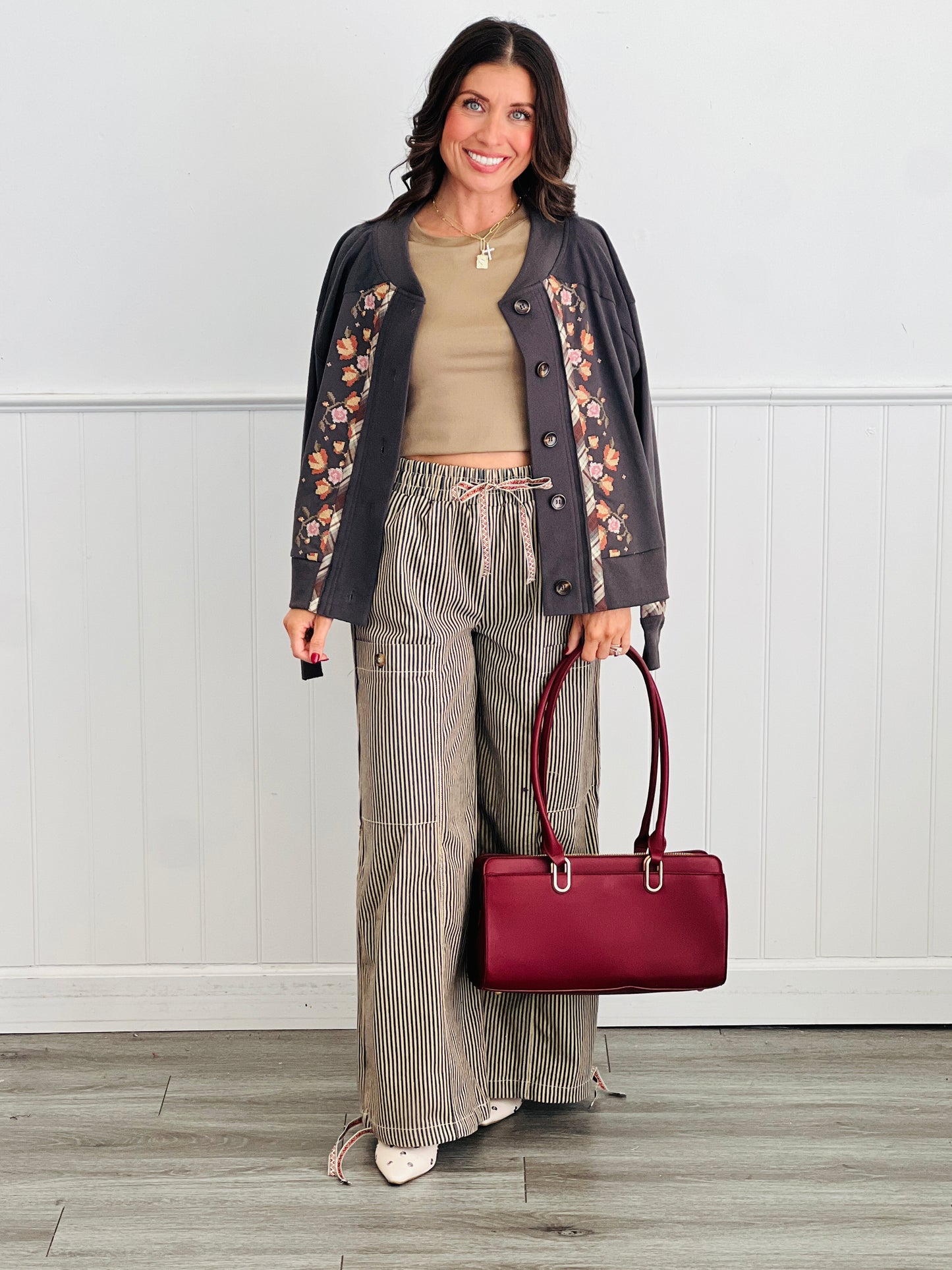 Floral Panel Button Up Cardigan (Reg. and Plus) - 2 Colors