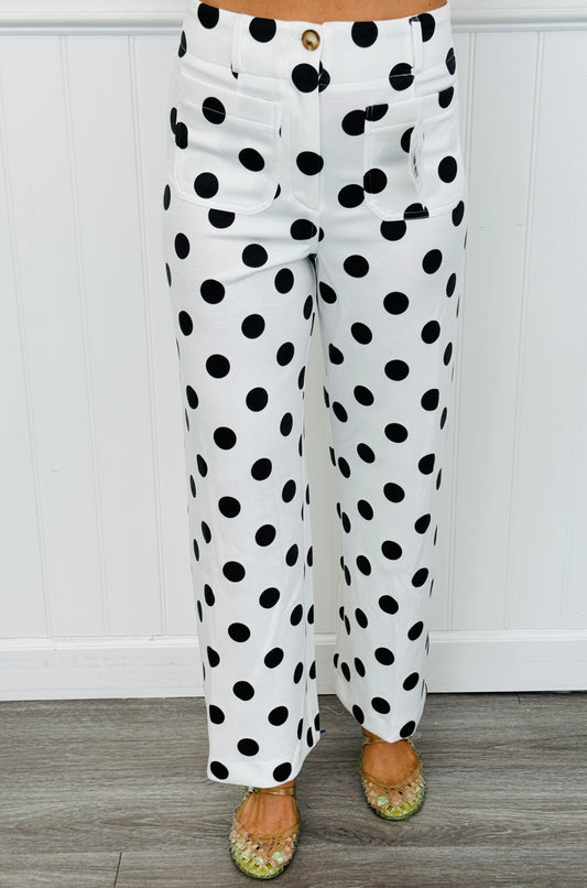 White/Black High Rise Polka Dot Pants (Reg & Plus)