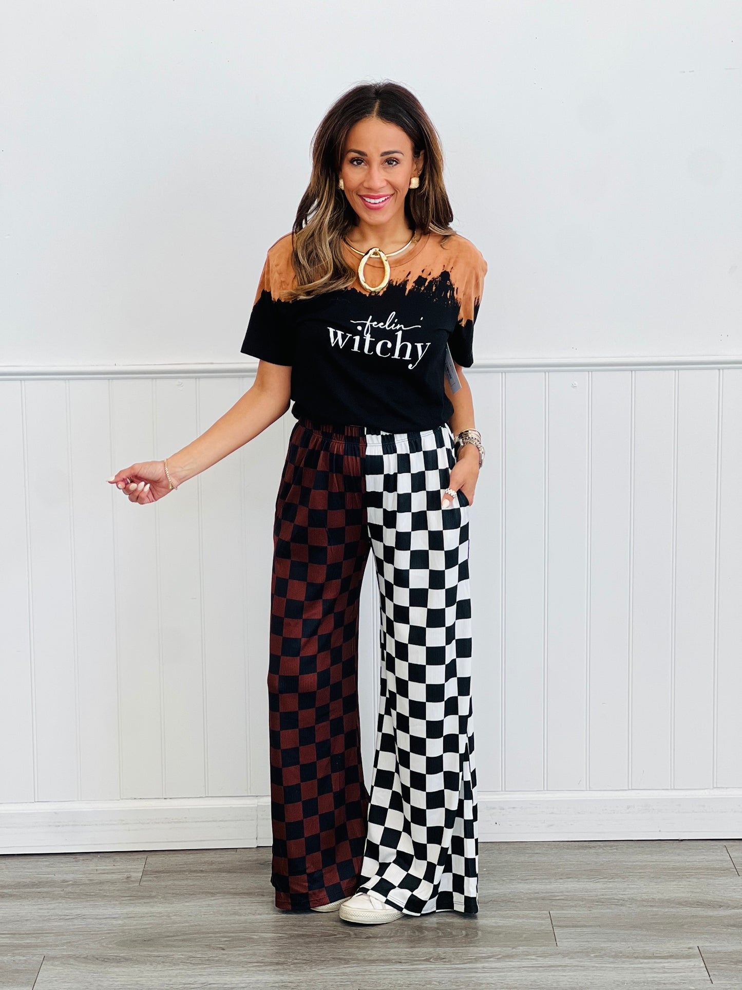 Split Decision Brown/Black Checkered Pants (Reg & Plus)