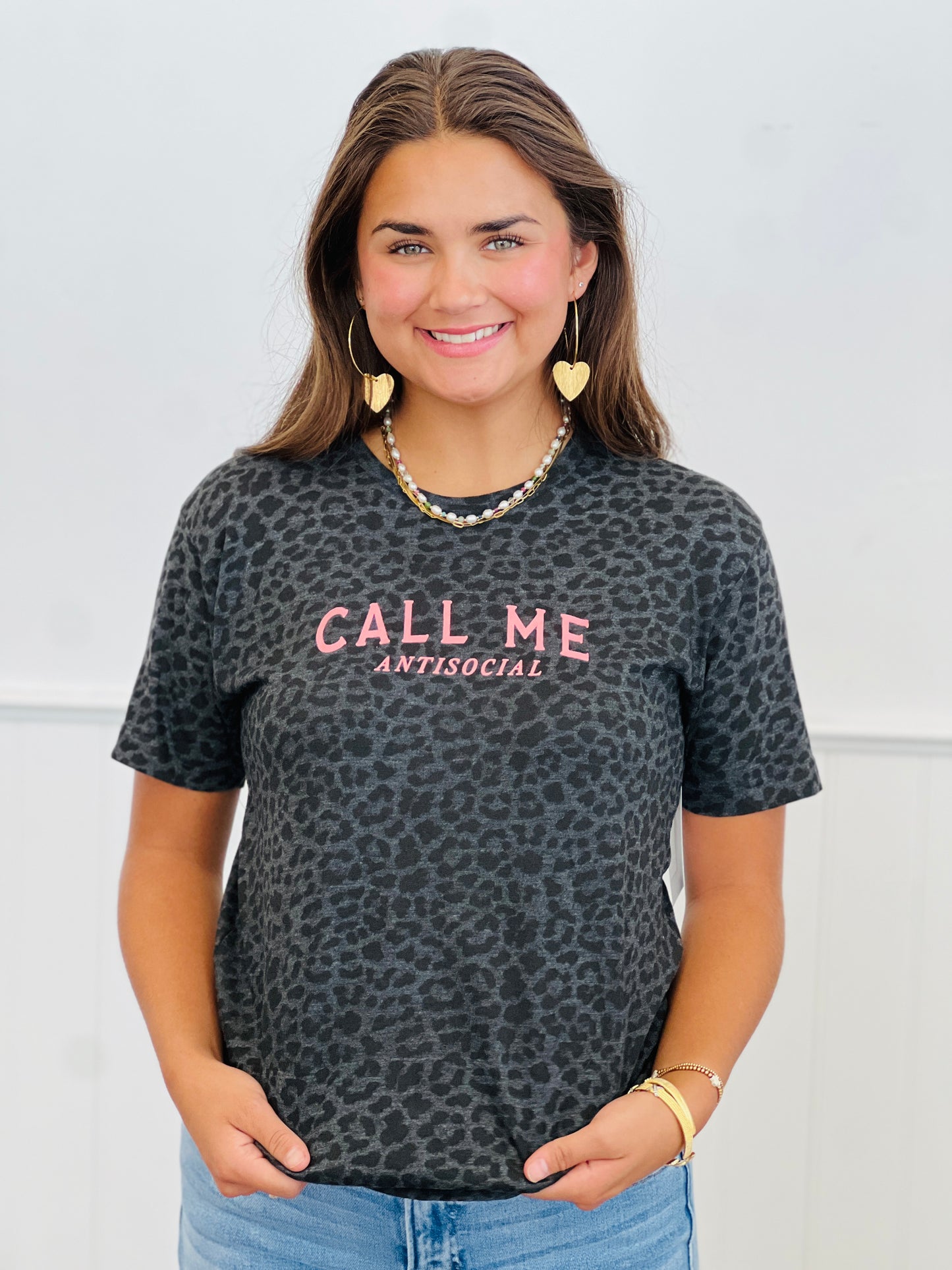 Call Me Antisocial Leopard Tee (Reg. and Plus)