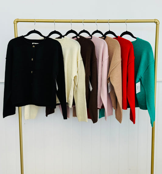 Essential Rolled Edge Sweater Cardigan (Reg.) - 7 Colors
