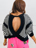 Black/Ivory Striped Open Back Long Sleeve Top (Reg.)