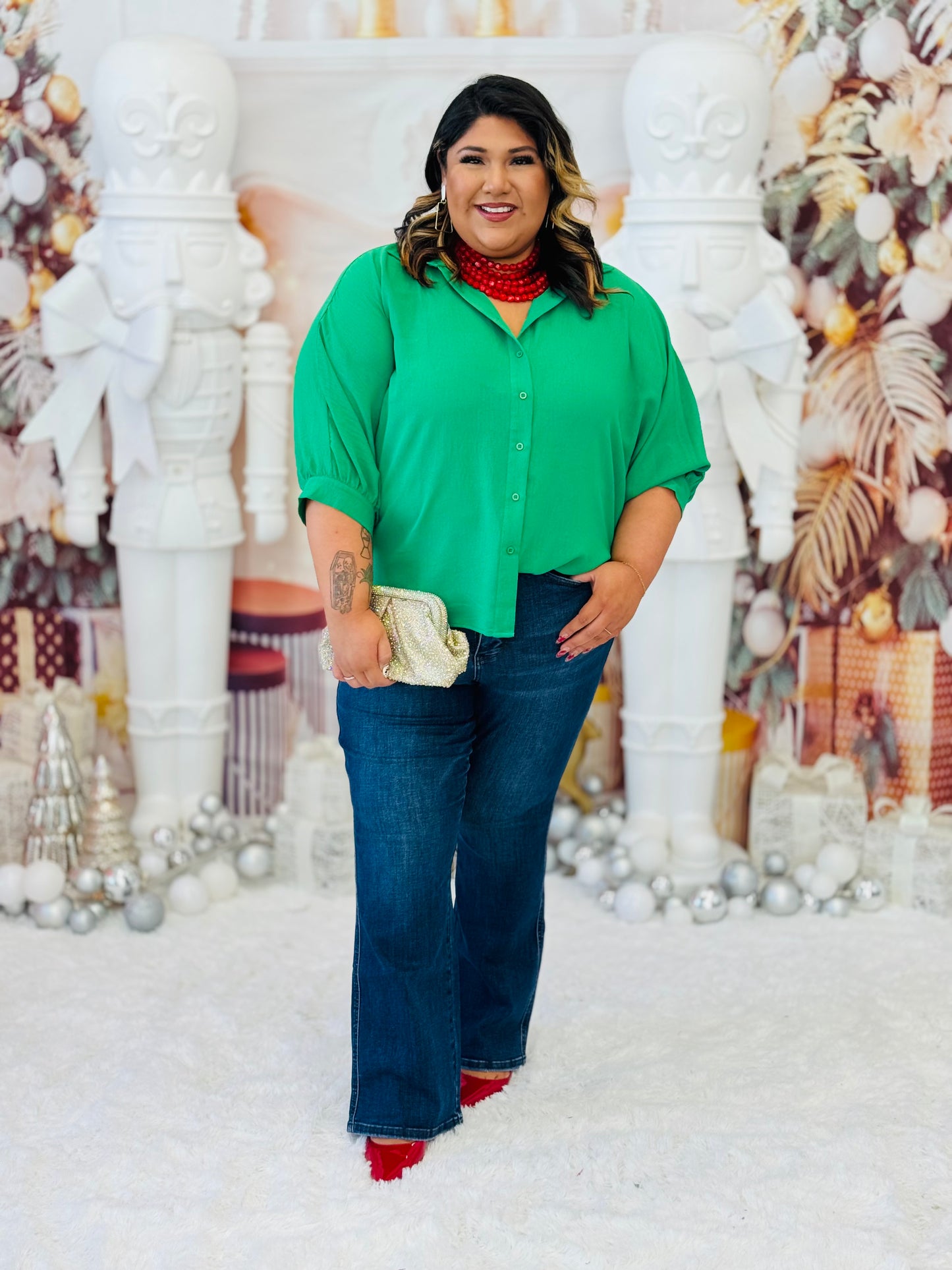 Green Sloane Button Up Top (Reg. and Plus)