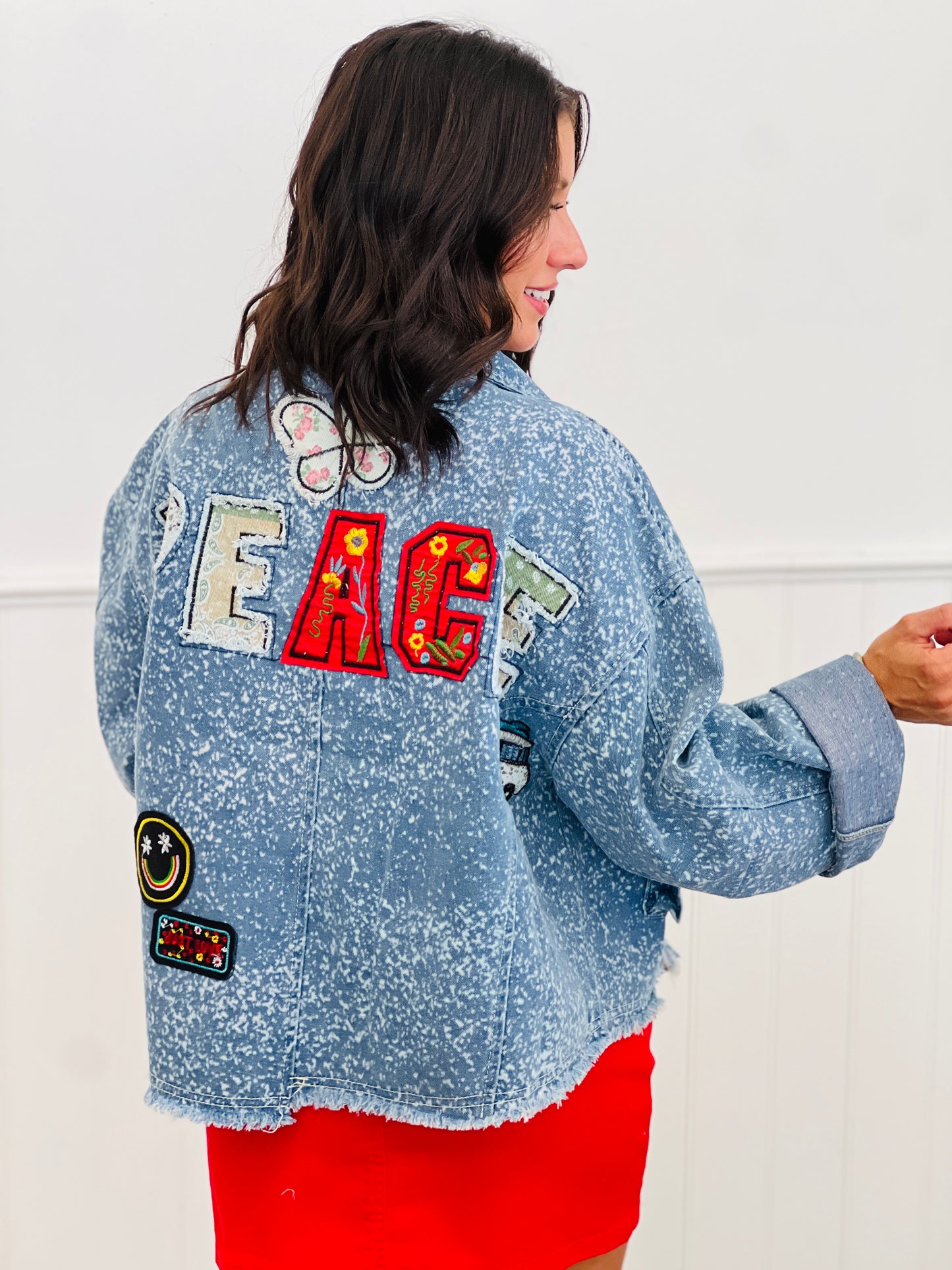 POL Denim Button Down Multi Patch Jacket (Reg)