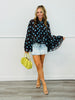 Brown/Light Blue Polka Dot Ruffled Chiffon Blouse (Reg & Plus)
