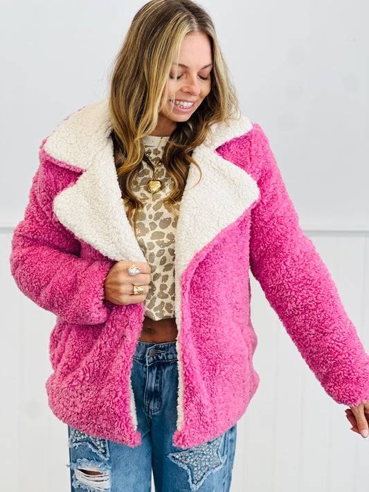 Pink Fuzzy Button Down Jacket (Reg.)