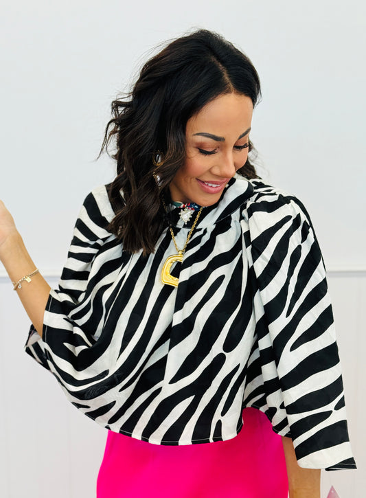 Black Zebra Print Sleeveless Blouse (Reg.)