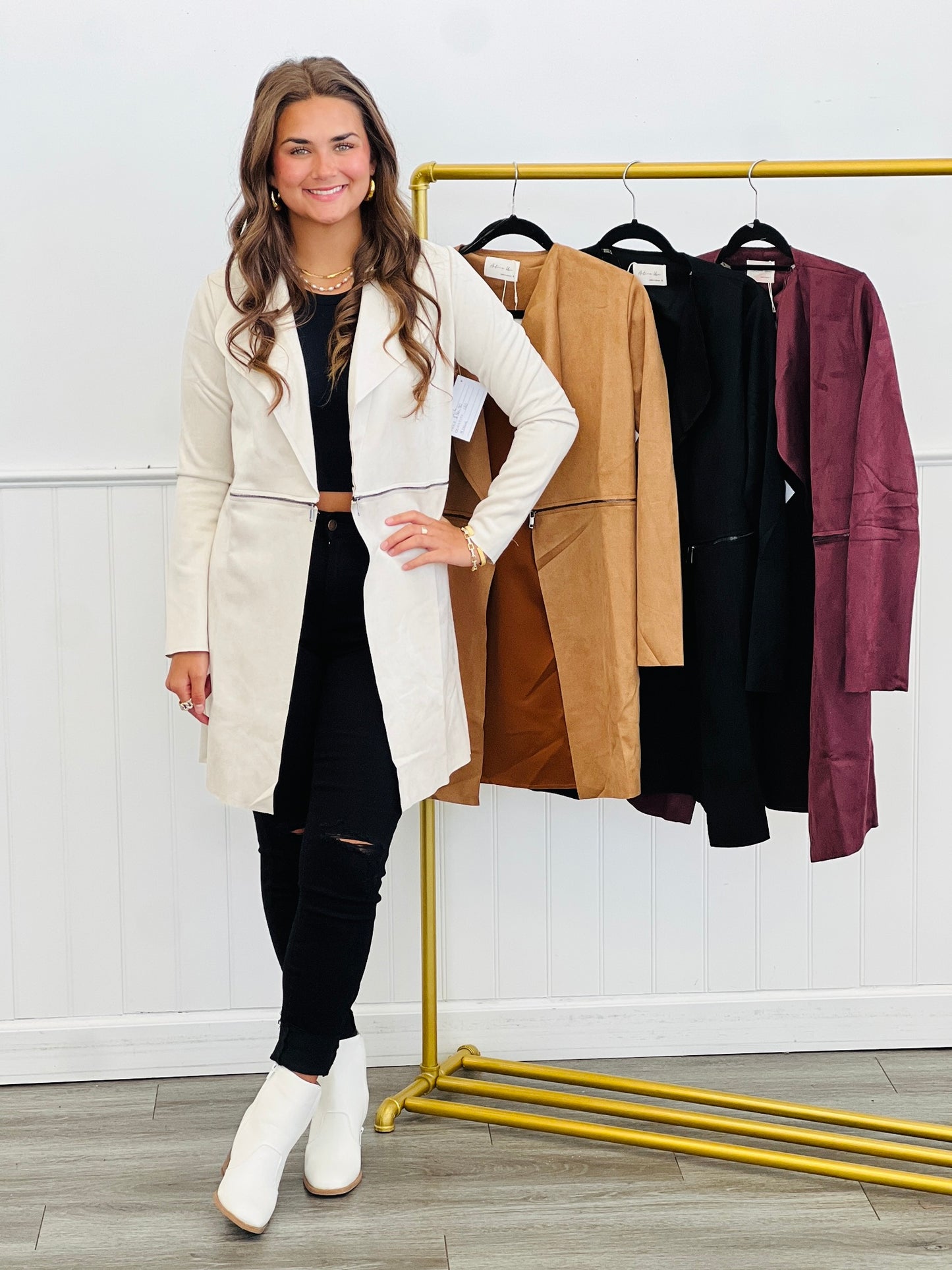 Essential Faux Suede Zip Detail Coat (Reg.)-4 Colors