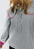 Black Gingham Pullover Peasant Blouse (Reg.)