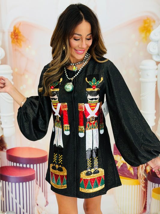 Queen Of Sparkles Black Shimmery Denim Nutcracker Dress (Reg. & Plus)