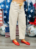 Taupe Striped Grommet Waist Tie Barrel Pants (Reg.)