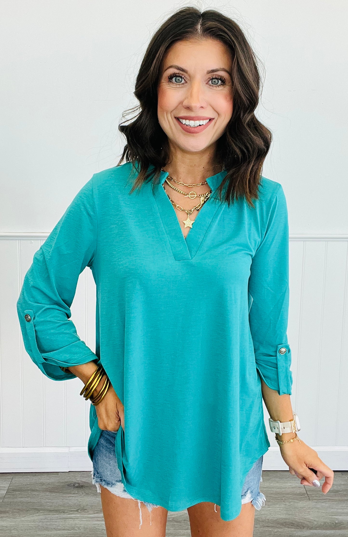 Dear Scarlett Solid 3/4 Sleeve Lizzy Top (Reg. and Plus) - 7 Colors