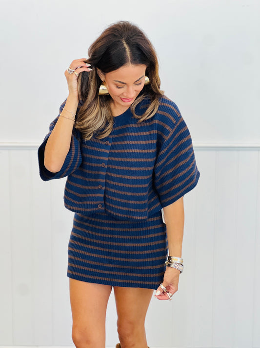 Navy/Brown Striped Sweater Skirt Set (Reg.)