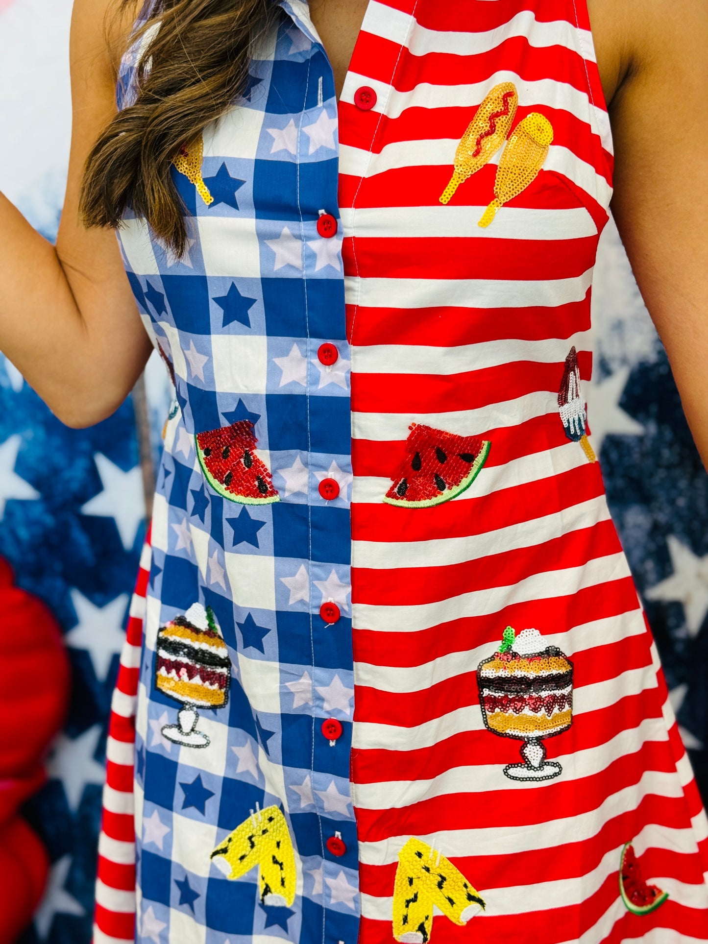 Queen Of Sparkles Blue & Red USA Picnic Midi Dress (Reg. & Plus)