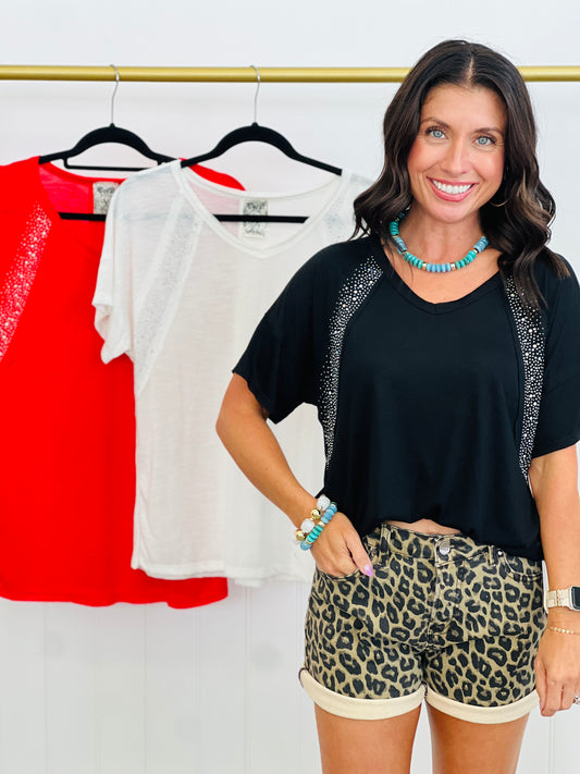 Rhinestone Cut Edge Top (Reg & Plus)-3 Colors