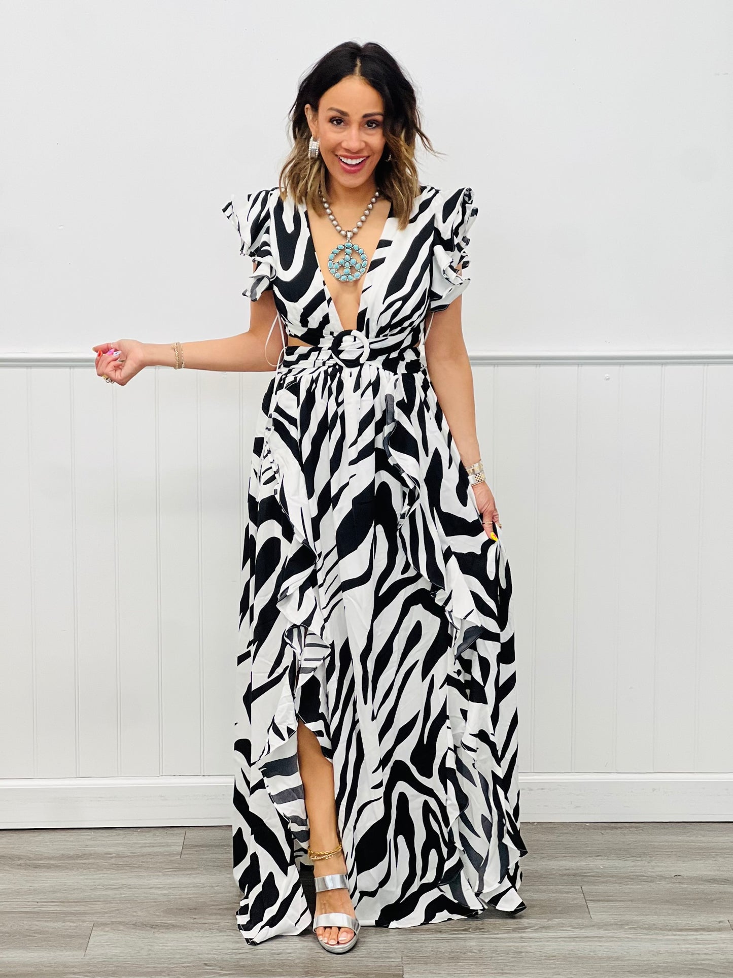 Zebra Print Cut Out Maxi Dress (Reg.)