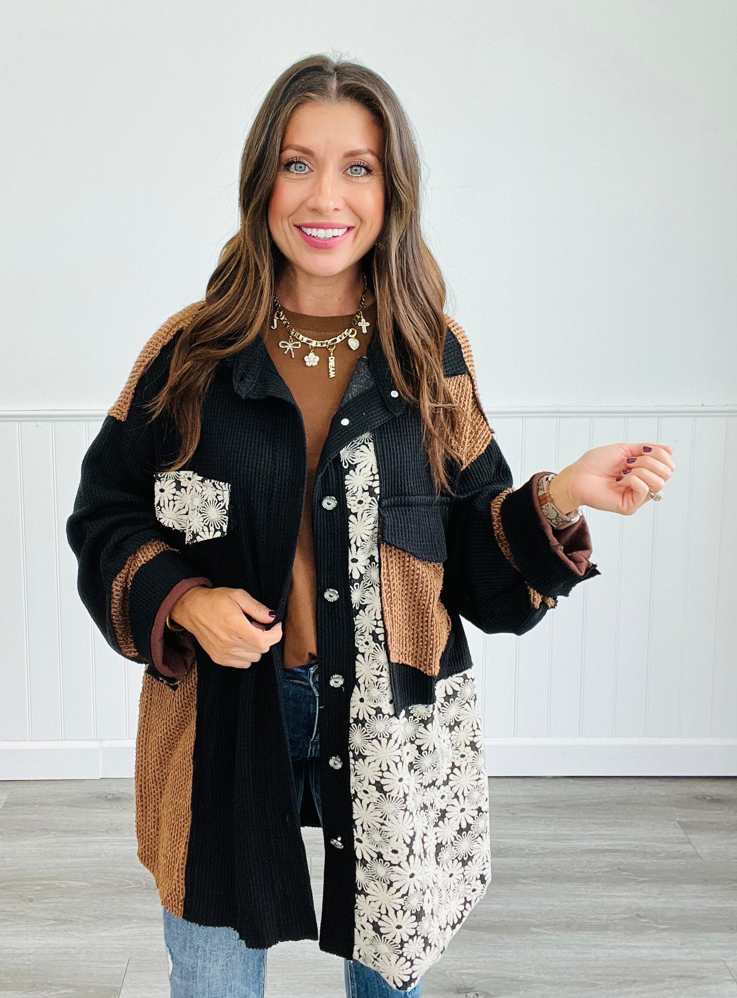 POL Black Thermal Floral Contrast Sweater (Reg)