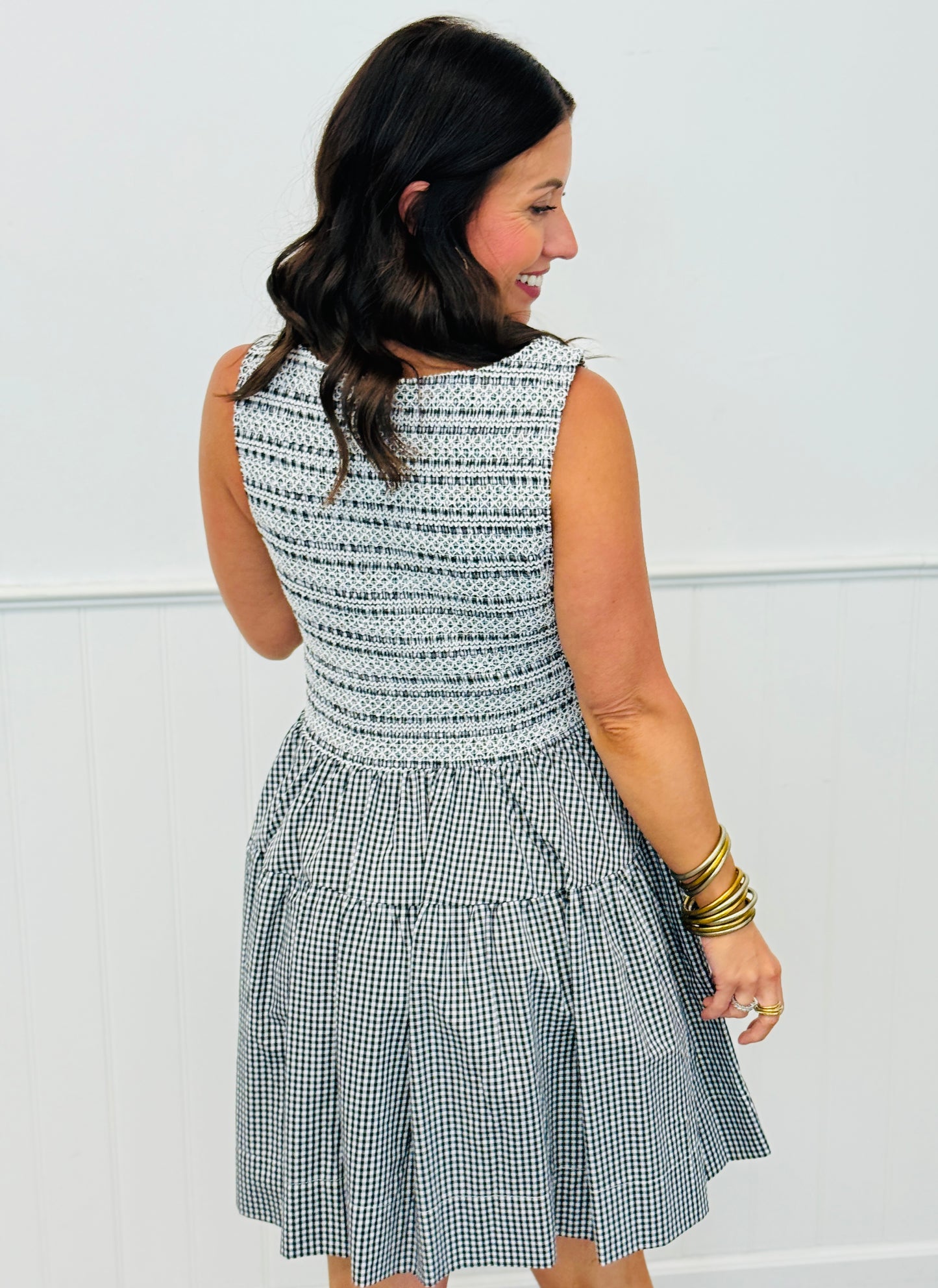 Black Gingham Sleeveless Mini Dress (Reg. and Plus)