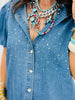 Denim Rhinestone Sparkle Blouse (Reg & Plus)