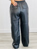 Black Wide Leg Faux Leather Waist Tie Pants (Reg.)