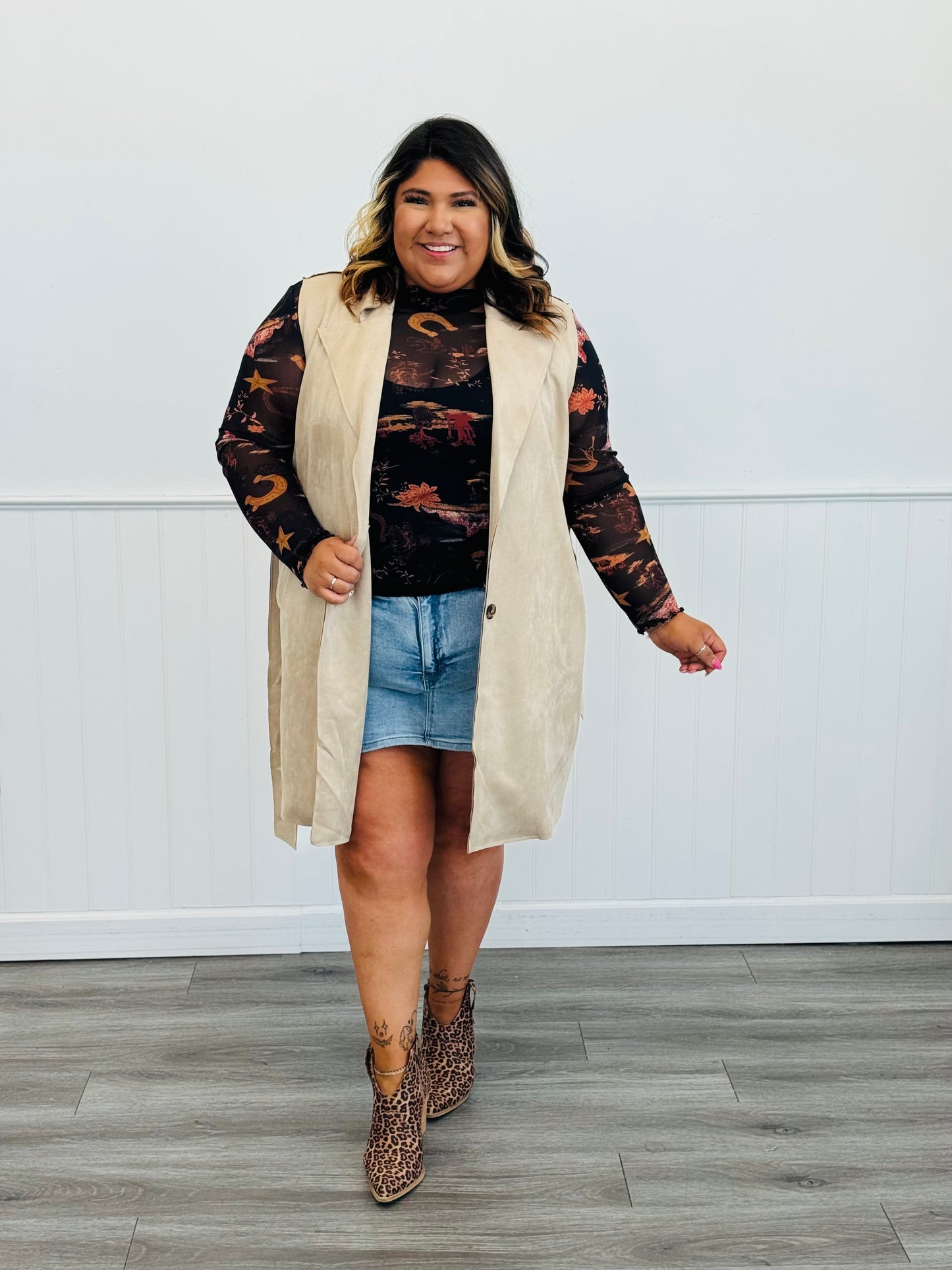 Western Print Mesh Top (Reg & Plus)-2 Colors