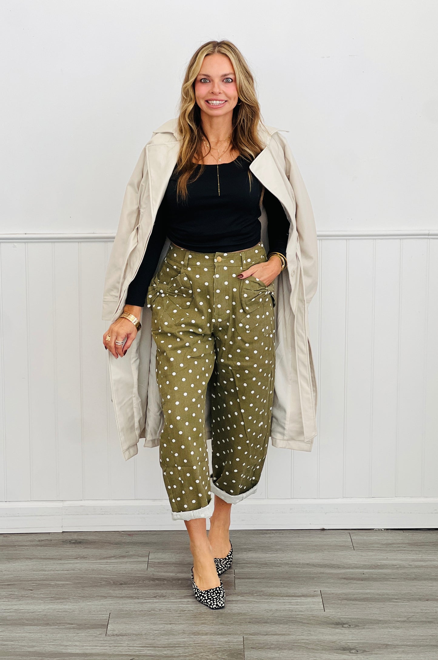 Denim Polka Dot Print Barrel Pants (Reg. and Plus) - 3 Colors