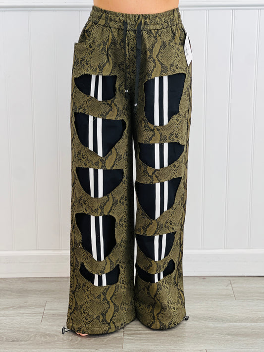 Snake Print Stripe Cut Out Detail Pants (Reg.)