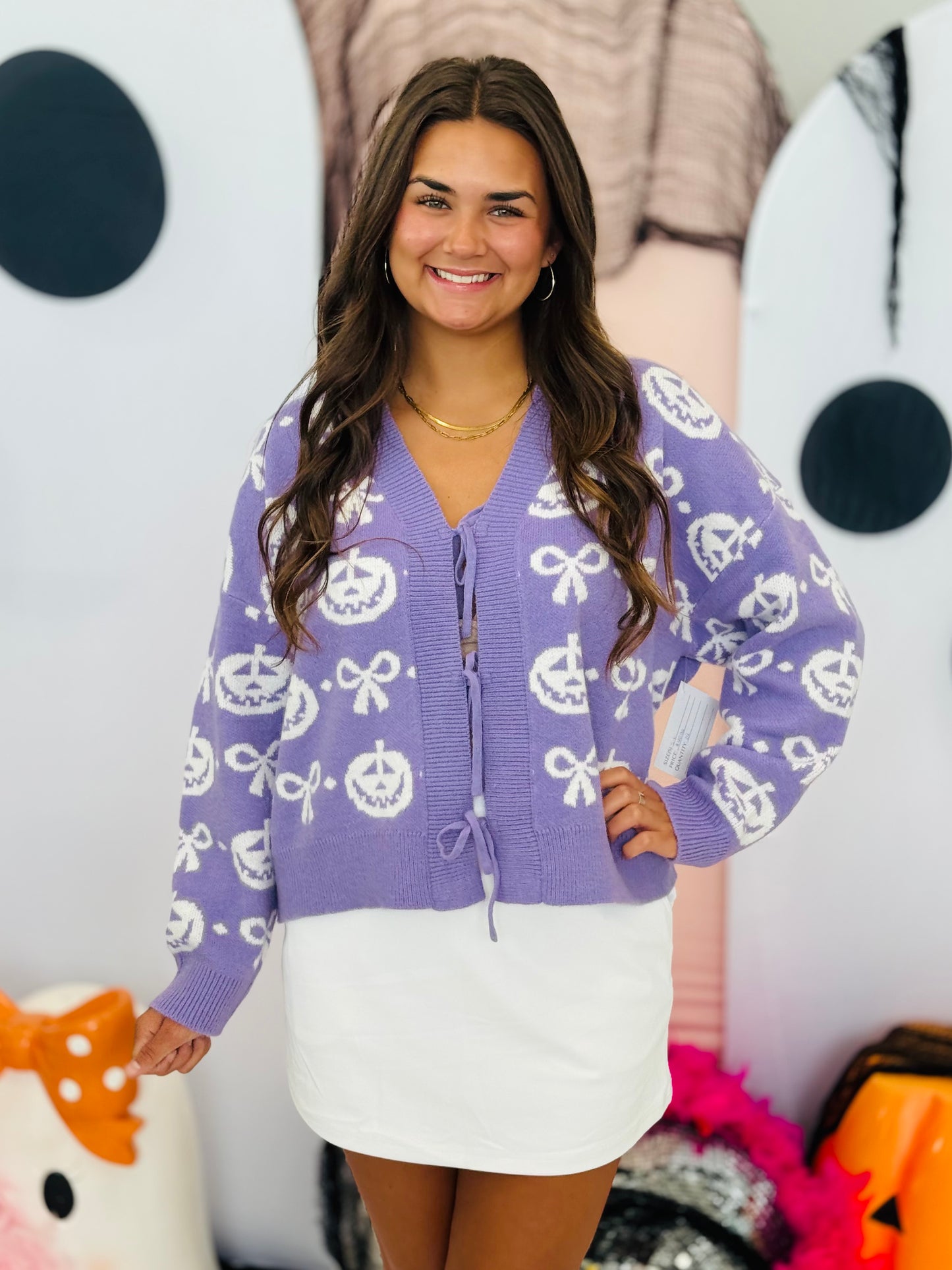 Purple Halloween Tie Front Cardigan (Reg.)